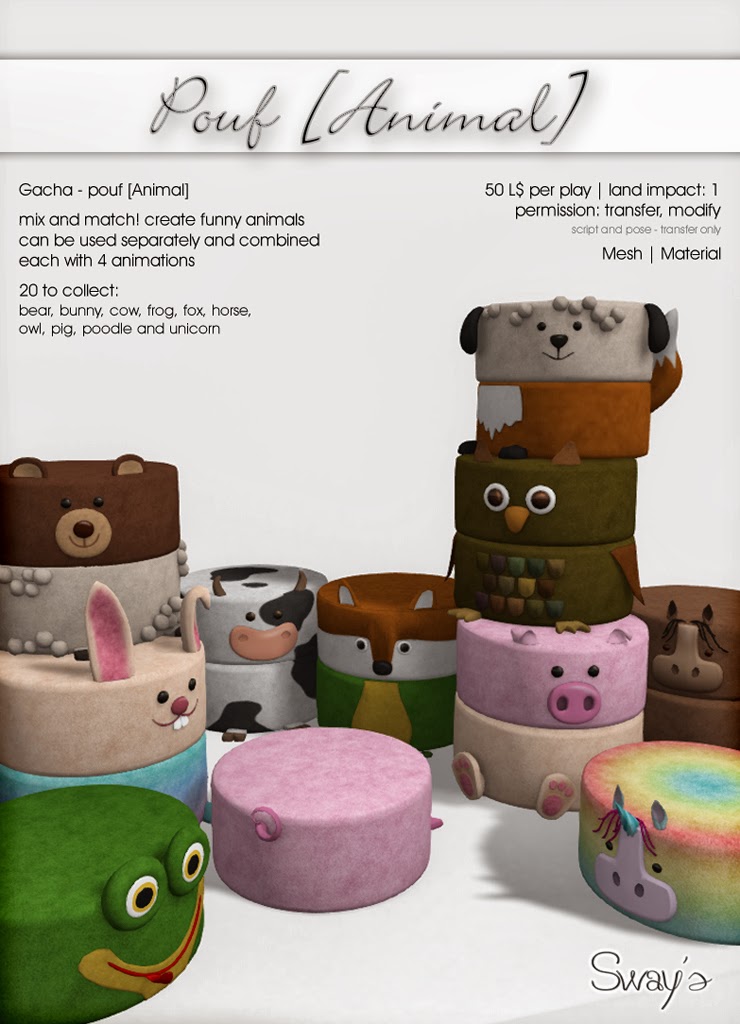 Sway's Animal Poufs for The Arcade